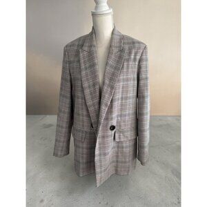 ZARA Women’s Gray Blue Plaid Oversized Blazer Jacket Size Medium